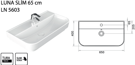 TURAVİT LUNA SLIM 65 CM LAVABO KOD: LN 5603